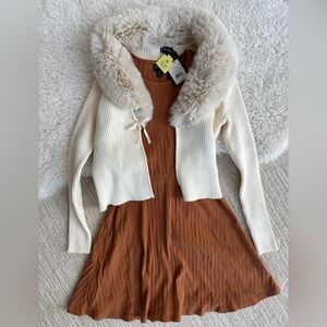 Girls fall Dress and Faux fur sweater cardigan size Large 10/12